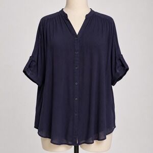 PPLA Purple Crepe Oversized Button Down Blouse Short Sleeve Large Flowy Boho